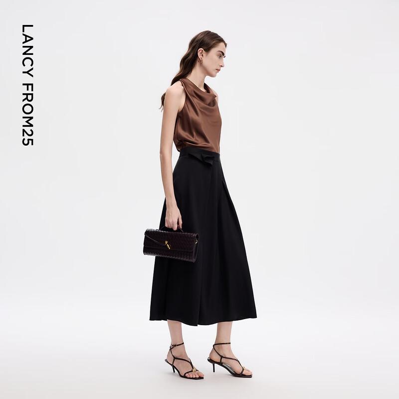 LANCY Elegant Commuter Black Midi Skirt
