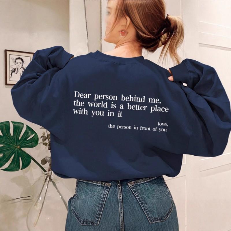 Womens Oversized Long Sleeve Hoodless Sweatshirt With Letter Print Fleece-Lined Round Neck Streetwear Style