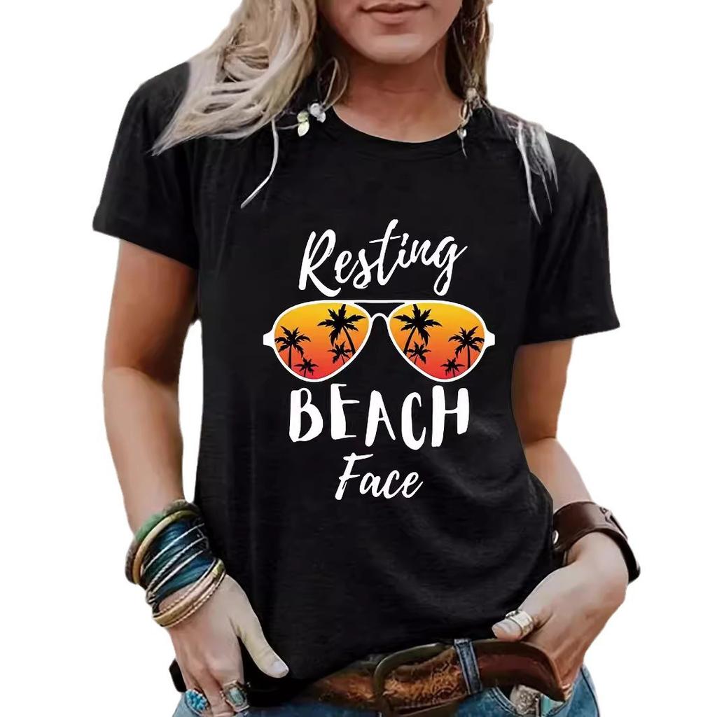 Short-sleeved T-shirt European and American summer new women's fashion casual home commuting versatile round neck short-sleeved T-shirt