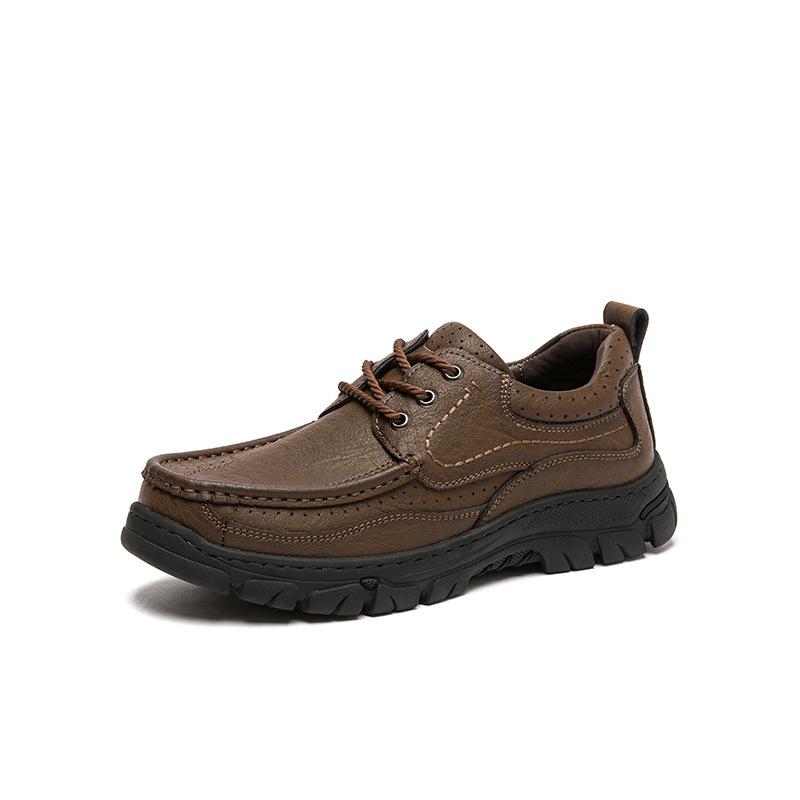 Casual leather shoes men's 2025 autumn new men's outdoor cowhide tooling shoes soft sole foot cover low top large size men's shoes