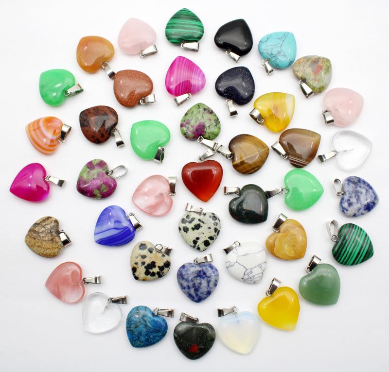 20MM Herzförmiger Naturstein Anhänger: Achat, Rosenquarz, Aquamarin, Pfirsichherz Schmuck