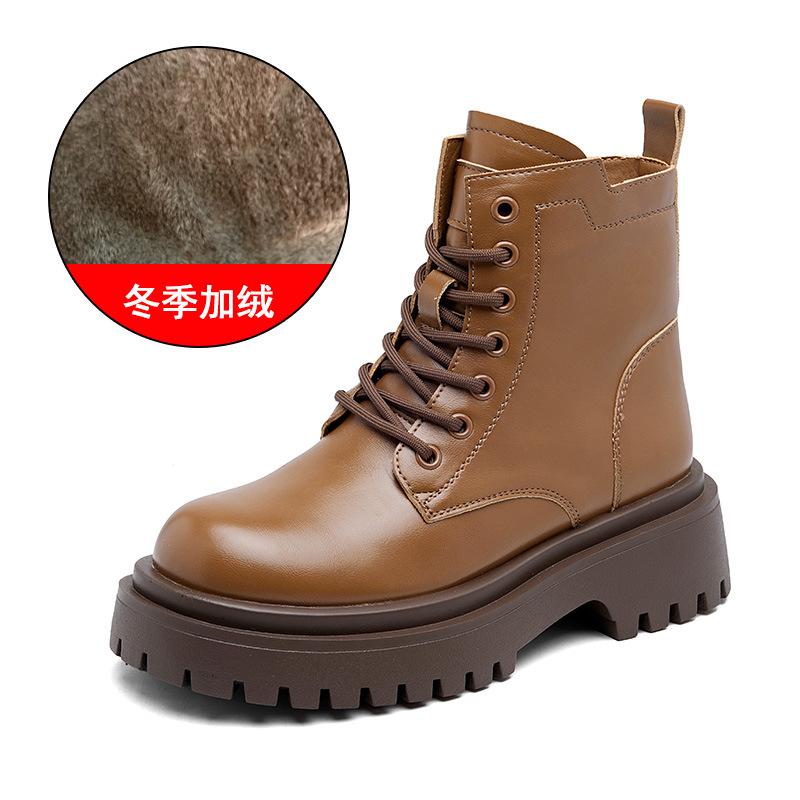Thick Soled Women'S Boots  New British Style Single Boots Autumn And Winter With Fleece Short Boots Fashionable Women'S Shoe