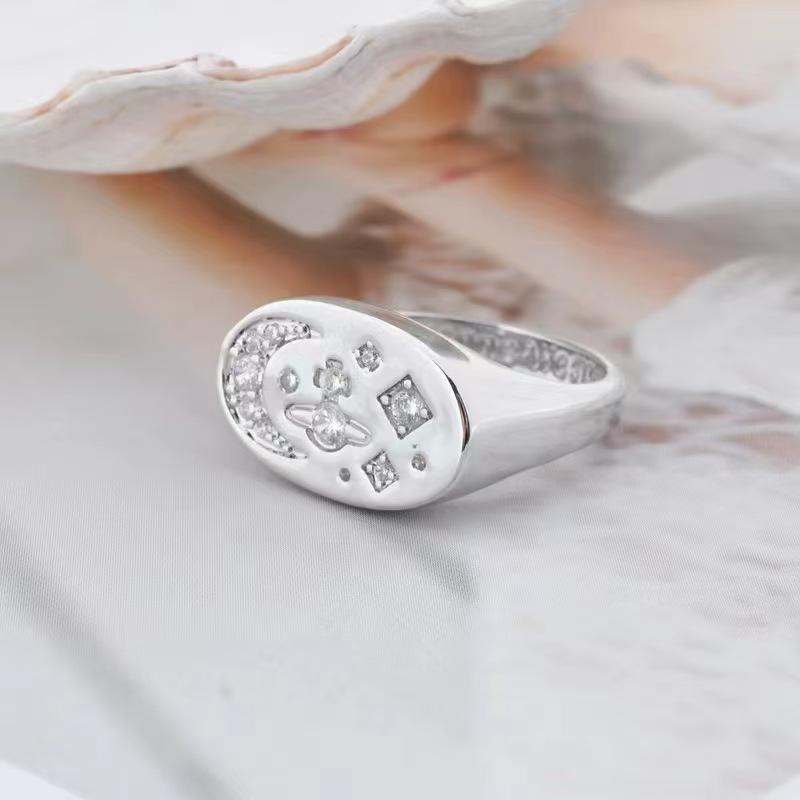 Vivienne Westwood Quadrat Stern Mond Saturn Diamantring - Damenmode, Hohe Qualität, Einfache Persönlichkeit Zeigefinger Schmuck