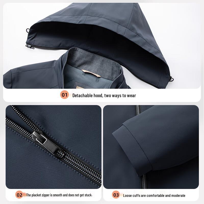 ROMON Men's Hooded Business Casual Jacket with Mulberry Silk Blend