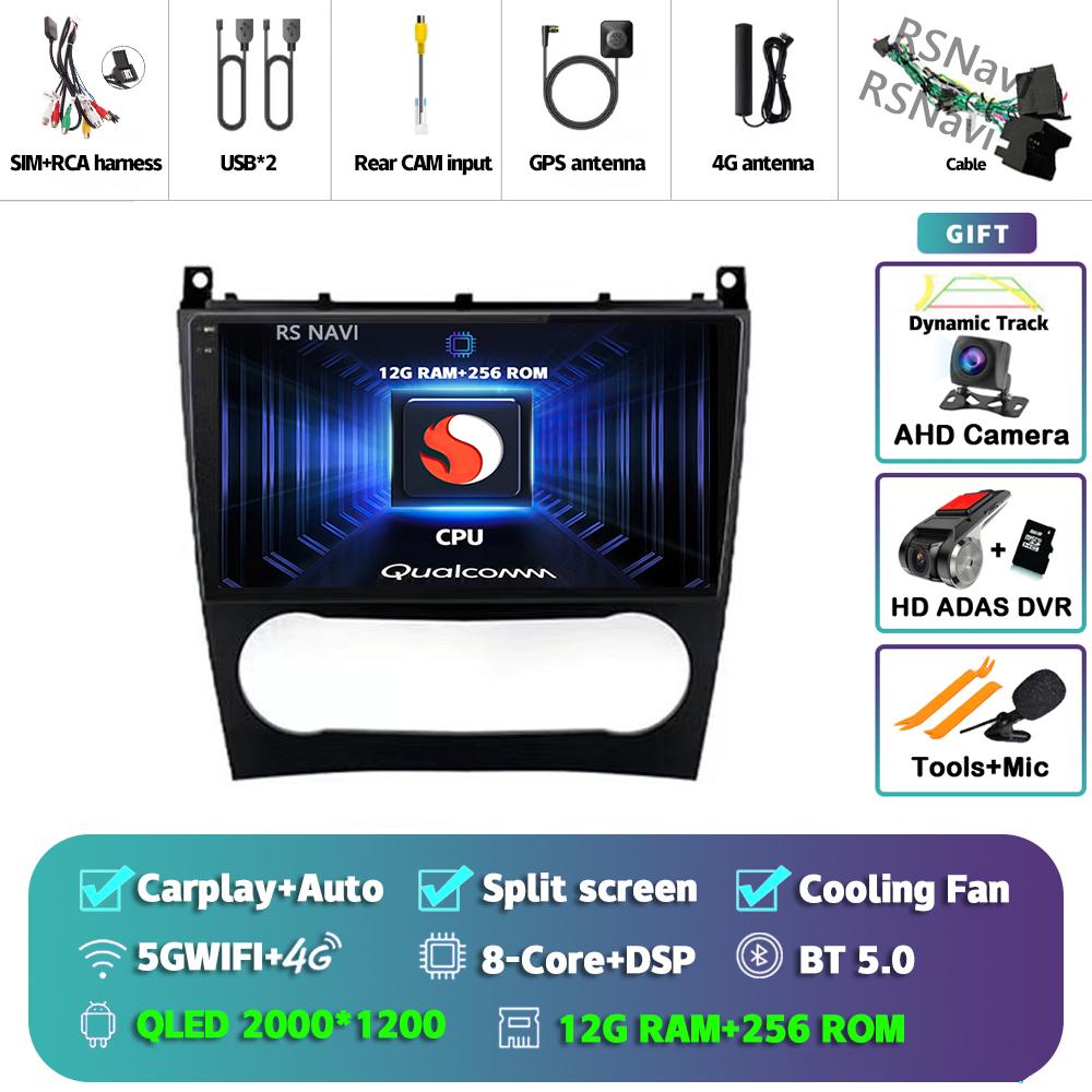 Android 14 Carplay Auto For Benz W203 Car Radio Player Multimedia Stereo Navigation 4G+WIFI AI Voice Head Unit DVD 360 Camera BT