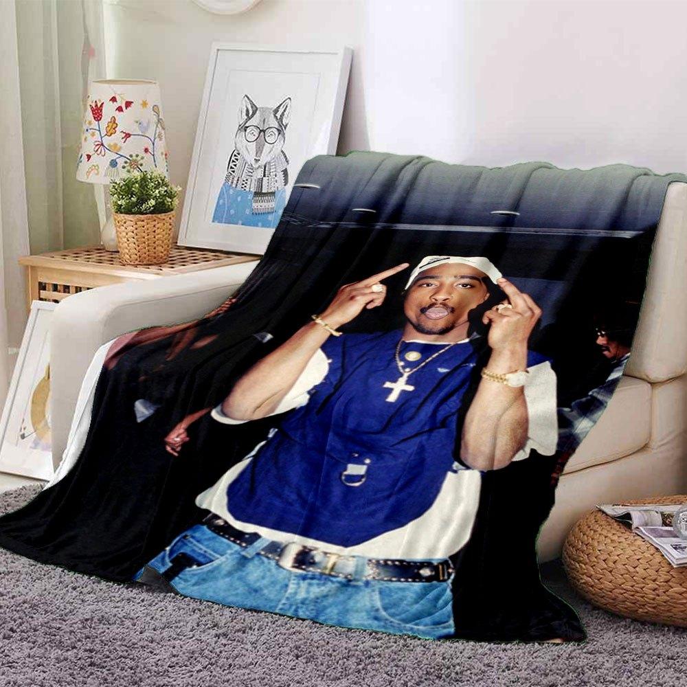 1pc 2PacHip Hop Blanket Soft Lightweight All Season Multi Purpose Throw for Sofa, Bed, Office & Picnics, French Style with Iconic Album Art & Quotes
