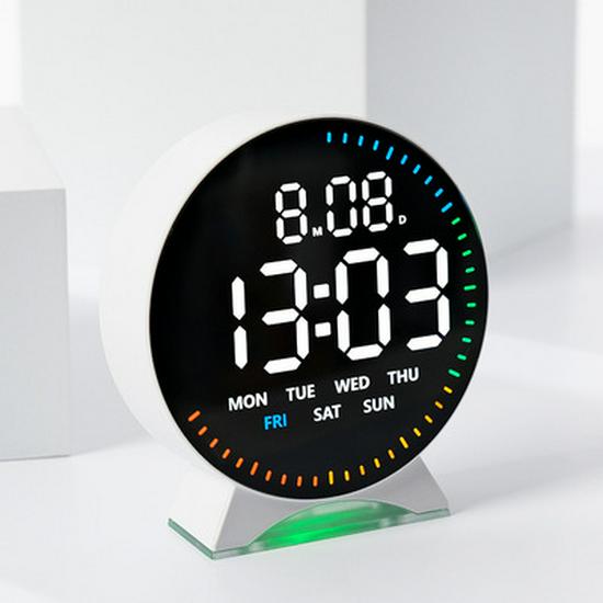 Creative RGB Color-Changing LED Wall Clock 6651R - Multifunctional Digital Display for Living Room