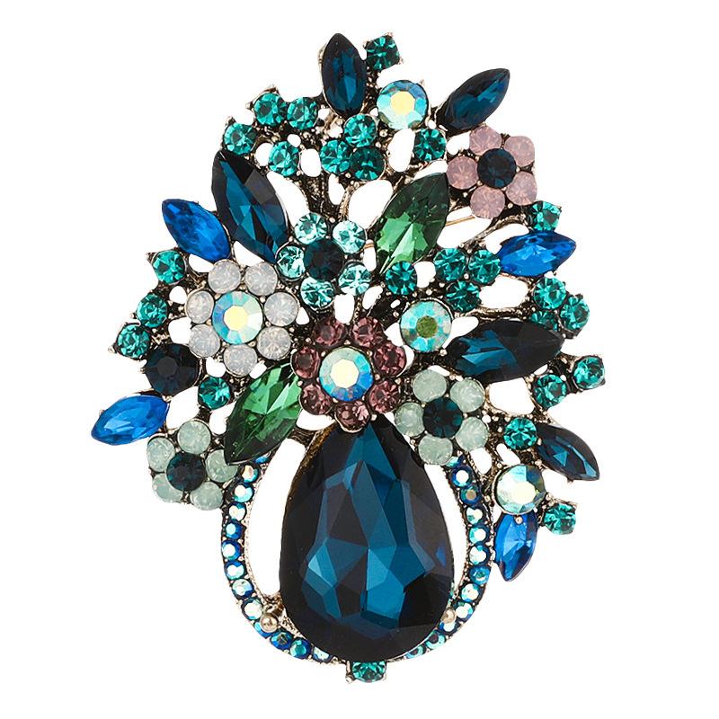 Rhinestone Flower Basket Brooch Women'S Suit Decorative Temperament Elegant Creative Brooch Pin Accessories