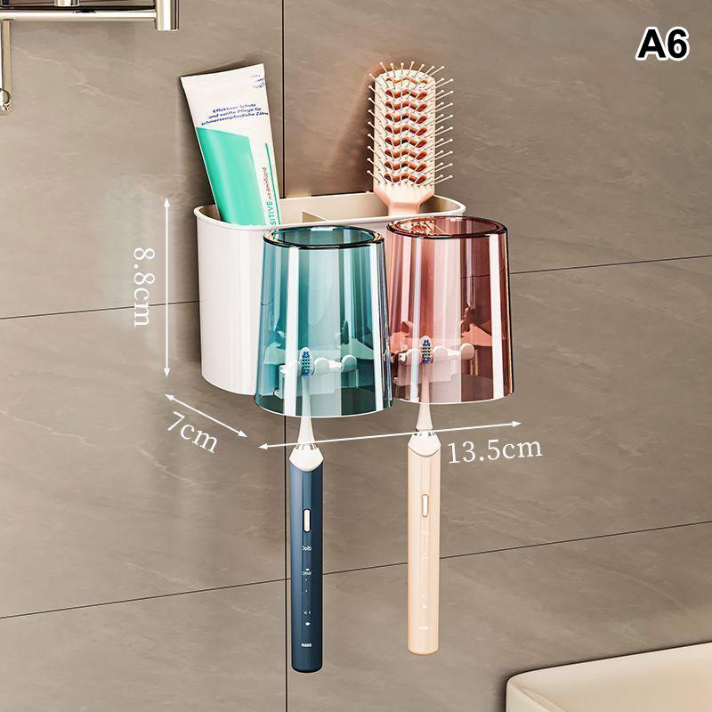 Multifunctional Toothbrush Holder And Mug Holder Wall Mounted Perforation-free Bathroom Shelf Mouthwash Cup Toothbrush Holder