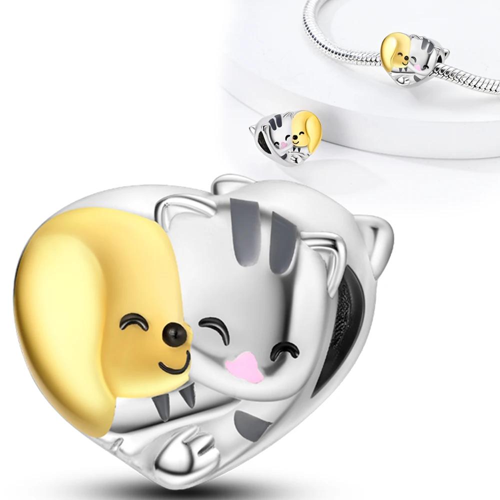 Cute Yellow Cat And Dog Beads Plata R Original Beads Fit Originalcharms Bracelet Beads Jewelry Gifts For Women