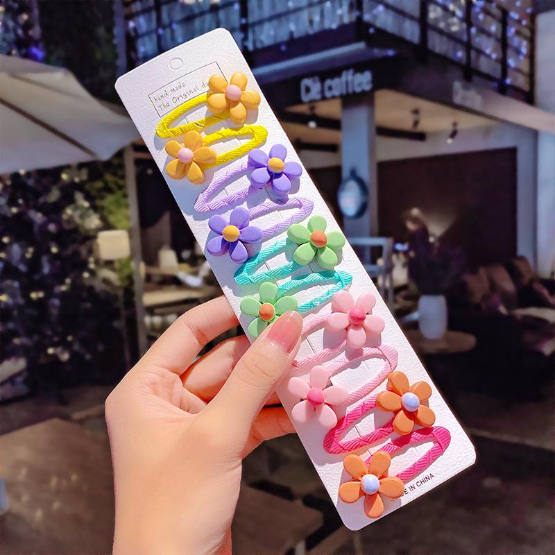 10 pçs/conjunto Meninas Bonito Desenho Animado Unicórnio Arco-Íris Flor Presilhas de Cabelo Crianças Doce Decoração de Cabelo Franja Grampos de Cabelo Acessórios de Cabelo