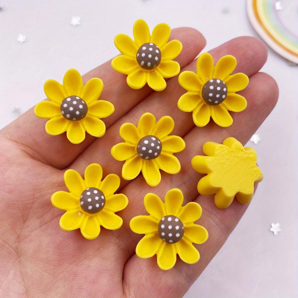 10pcs Vibrant Yellow & Black Resin Flower Embellishments, 20mm - Perfect for DIY Crafts & Garden Decor with Flat Back Stones