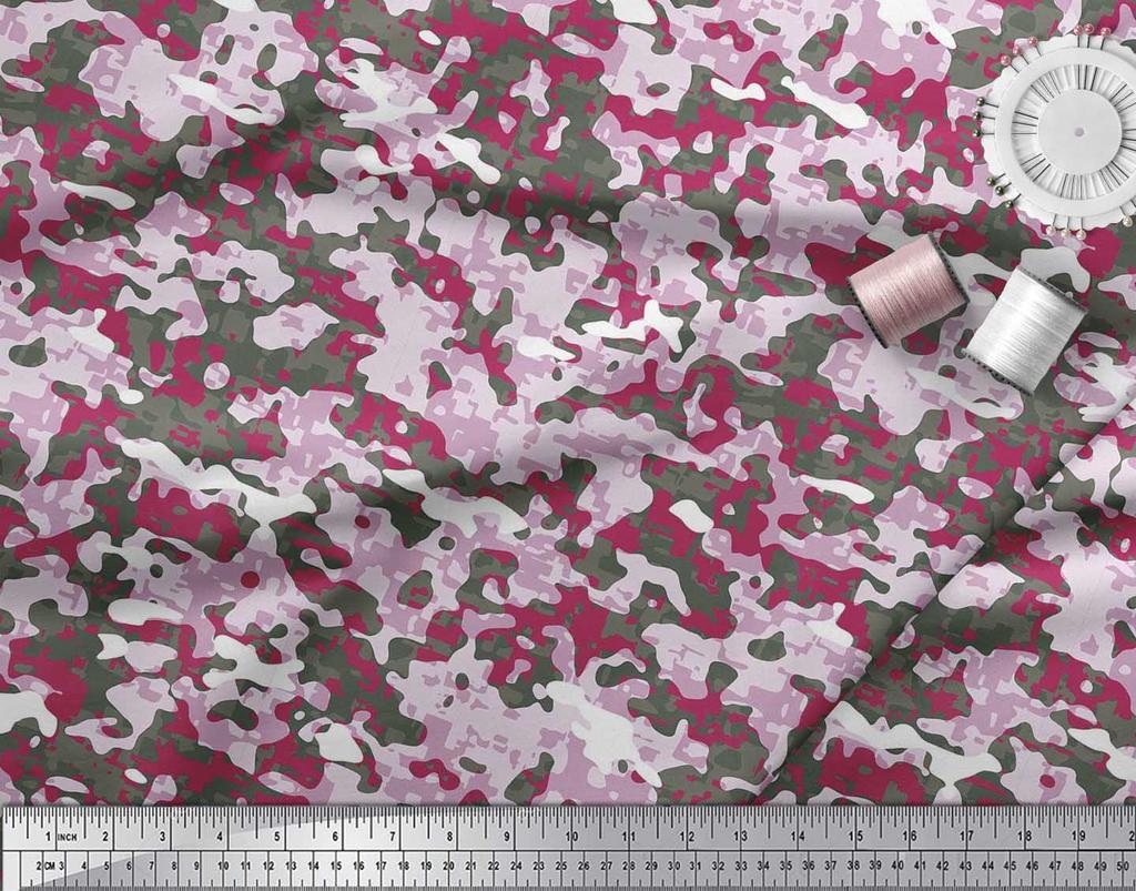 Soimoi Japan Crepe Satin Fabric Two Tone With White Camouflage Print Fabric by the metre 42 Inch