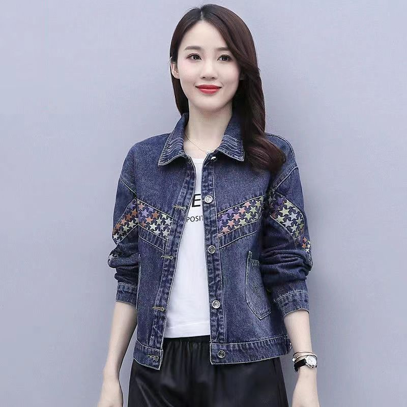 Plus Size Denim Coat Women's Autumn Korean Version Relaxed Slim Hong Kong Style Patchwork Versatile Denim Shirt