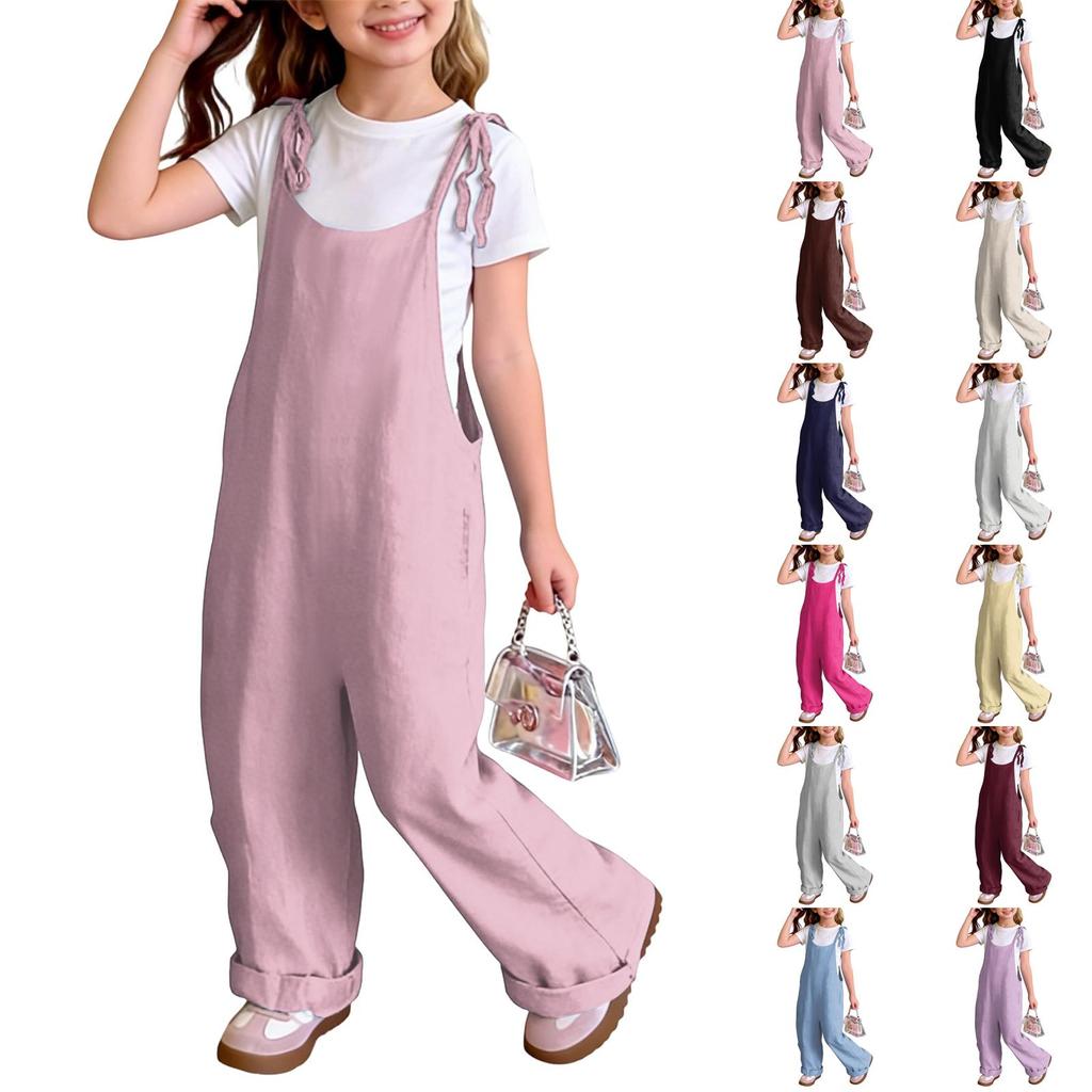 Kids Casual Solid Color Jumpsuit Overalls Adjustable Strap Wide Leg Pants Comfortable Fit Suitable for Everyday Wear and Outdoor Activities