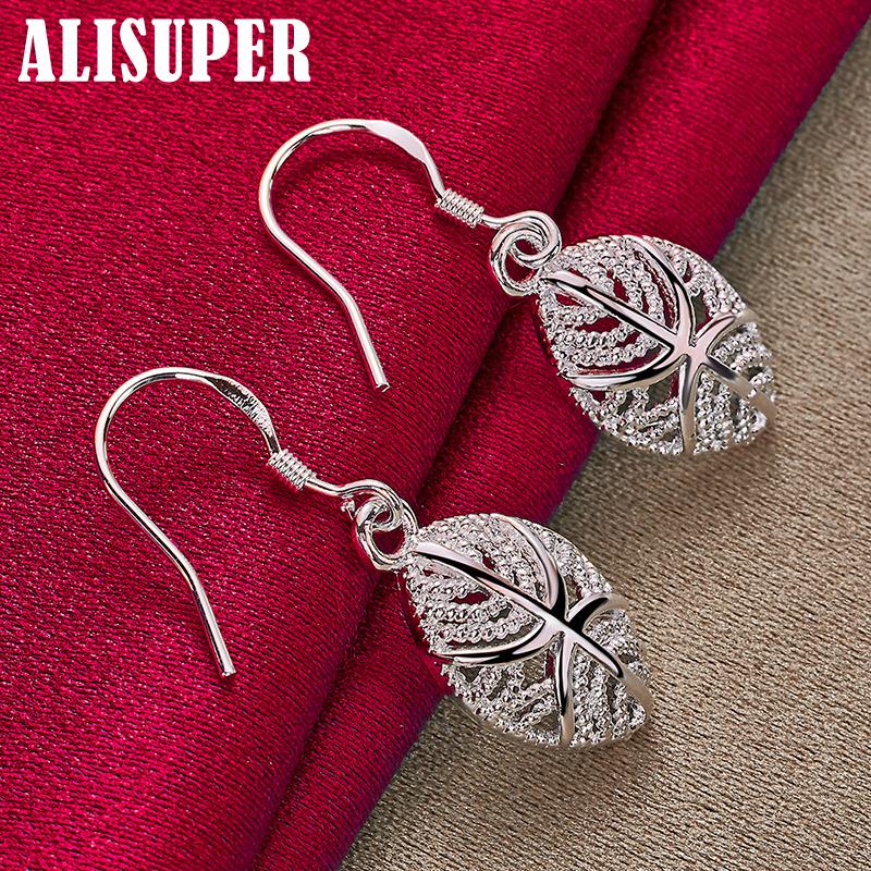 925 Sterling Silber Blätter Tropfen Ohrringe Schmuck