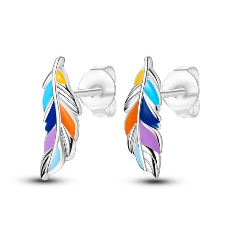 925 Sterling Silver Purple Series Feather Butterfly Dream Catcher Firefly Zircon Earrings for Women Luxury Jewelry Wedding Gift