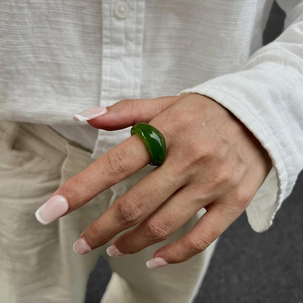 Korean Simple Transparent Color Resin Rings Niche Retro Stacked Curved Acrylic Geometric Oval Wide Ring Charm Trendy Irregular Fashion Jewelry