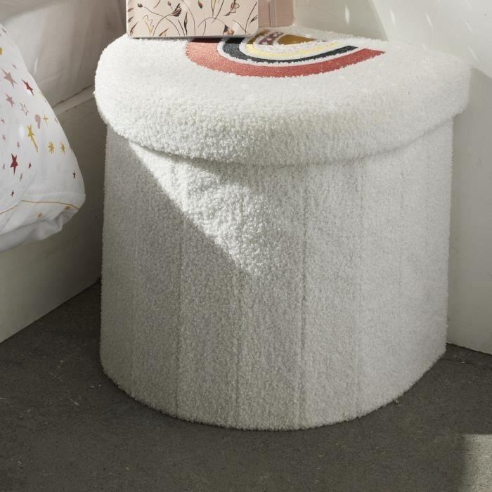 Ensemble parure de lit enfant + coffre de rangement pouf pliable - TODAY - ARC EN CIEL - 140 x 200 cm - Coton