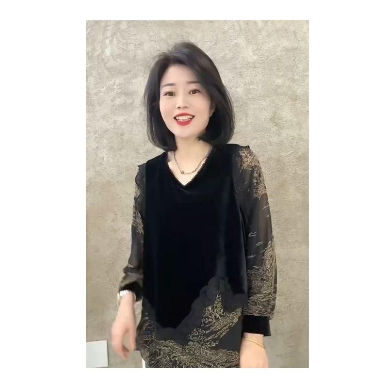 

Old Pink, Don t Turn around ~ Women Fake Two Pieces Poplin Yarn Mixed with Gold Velvet Floral Irregular Rhinestone V-neck New Shirts Yellow Flower Patchwork L