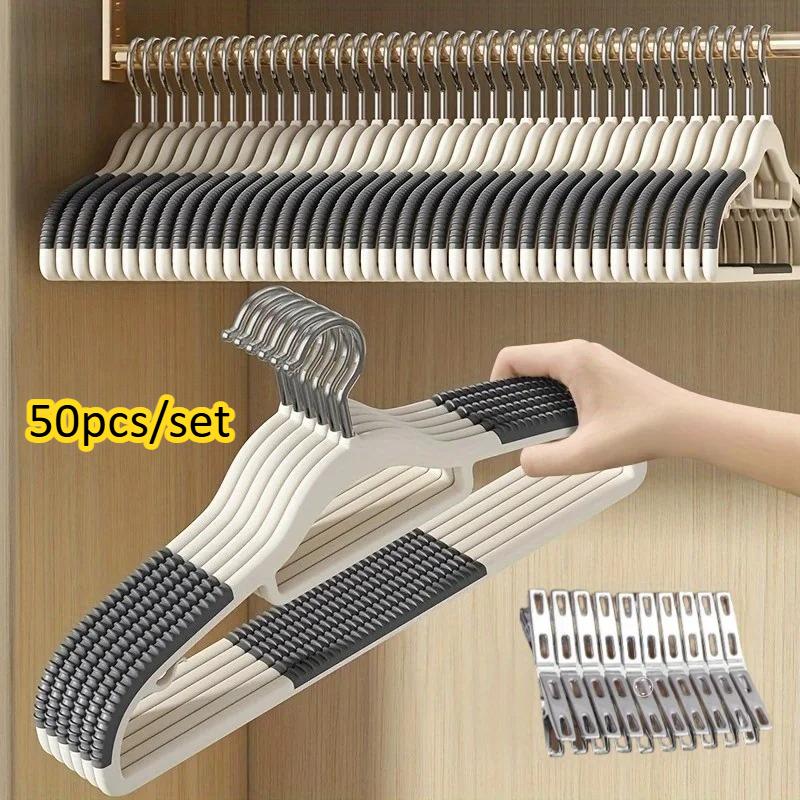 50 Sets (20 Hangers and 30 Clips), Heavy-duty Hangers for Wardrobes, Anti Slip and Durable, Multiple Colors