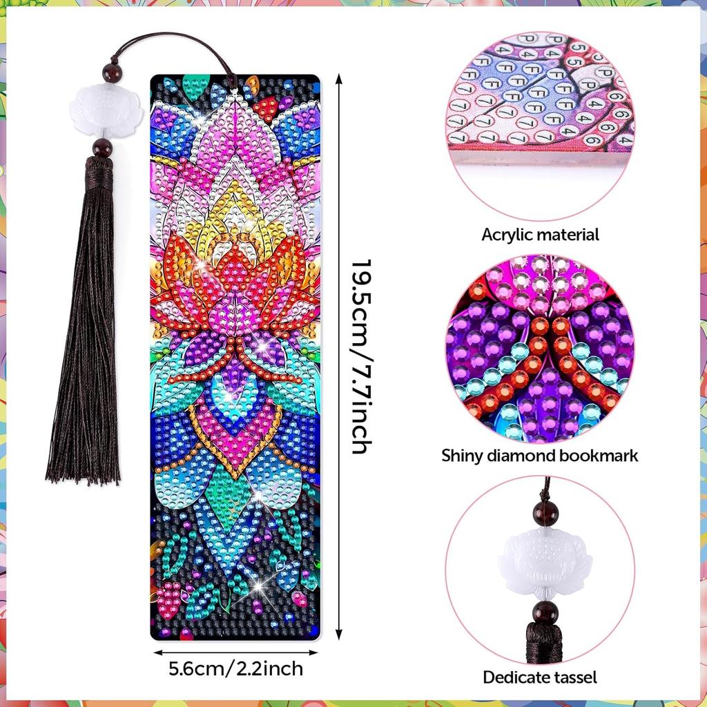 5D Diamond Art Bookmarks Mandala Beaded Tassel Bookmark Creative Japandi Design for DIY Hand-painted Projects