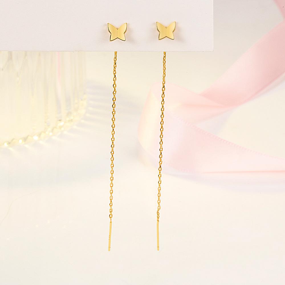 Korean Fashion Long Tassel Butterfly Drop Earrings for Women Simple Silver Color Straight Hanging Earrings Summer Jewelry Gifts