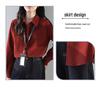 Women's Retro Red Lapel Shirt - 2026 Spring/Autumn Brushed Long Sleeve Top