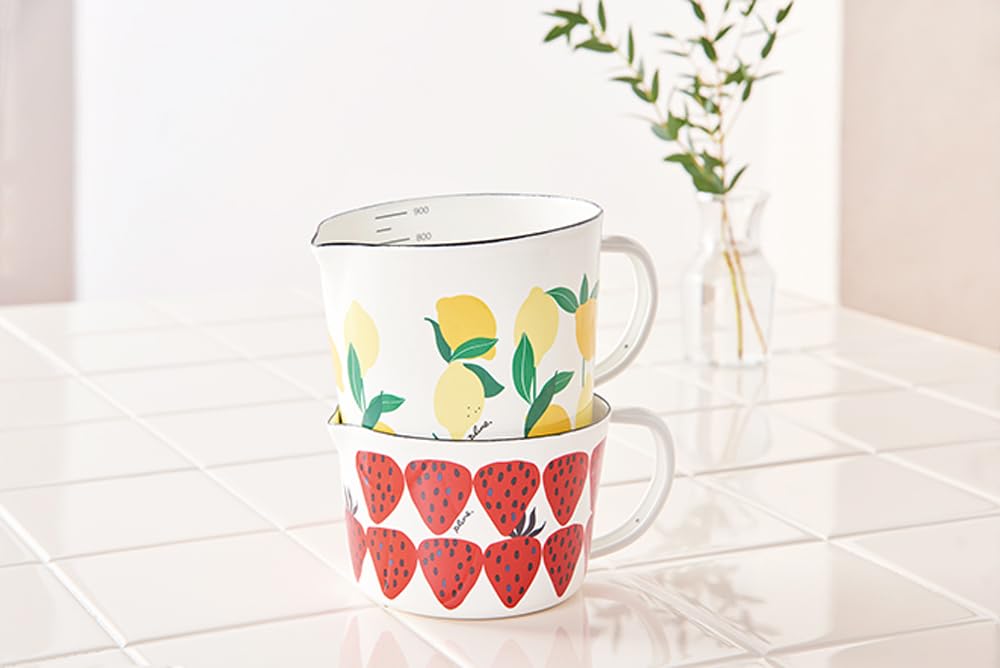 Toyohoro Plune Enamel Measuring Cup, Lemon, Small, MC-608