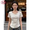 Langsha American Style Women's Straight Shoulder Short Sleeve T-Shirt