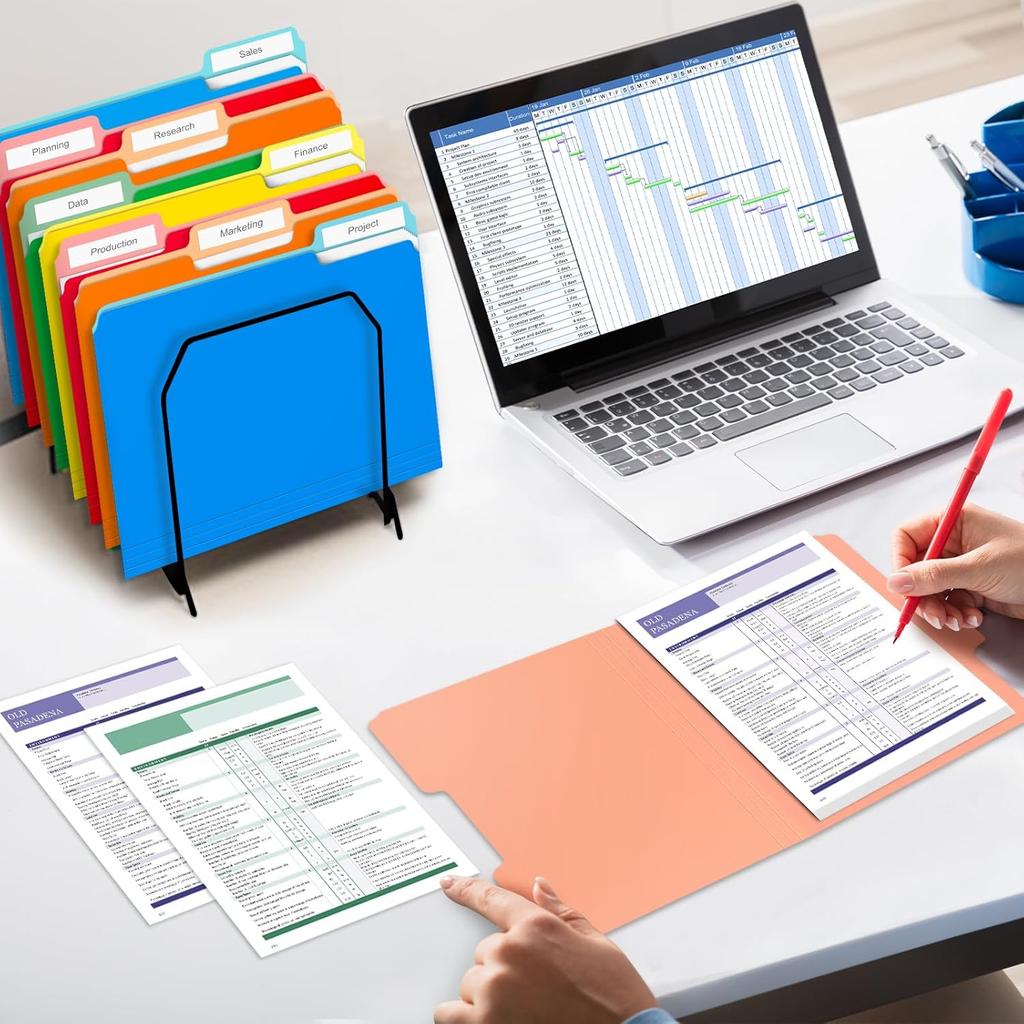 Two Tone Color File Folders 8.5 x 11 Inch, 1/3 Cut Tab File Folders Letter Size, Assorted Colors, Blue Red Green Yellow Orange Manila File Folders,