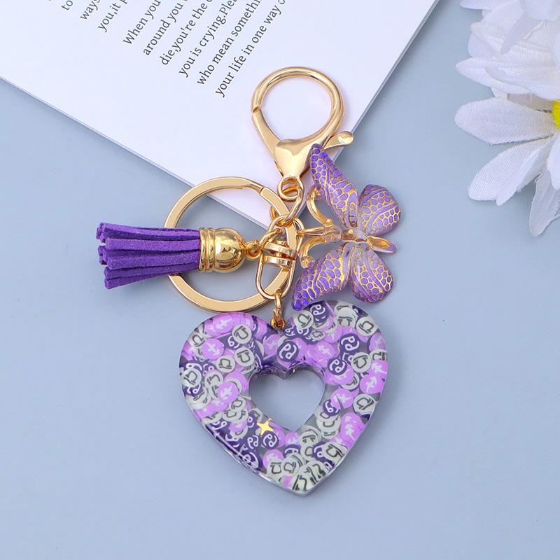 1PC Keyring Creative Butterfly Tassel for Wallet Handbag Love Heart Car Key Accessories Resin Keychain Crystal
