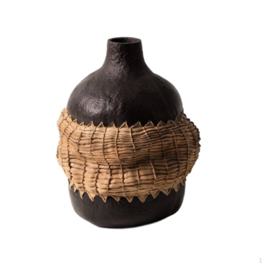 Resin Vase with Woven Band Rustic Table Centerpiece AntiqueInfluenced Vessel for Simplicity