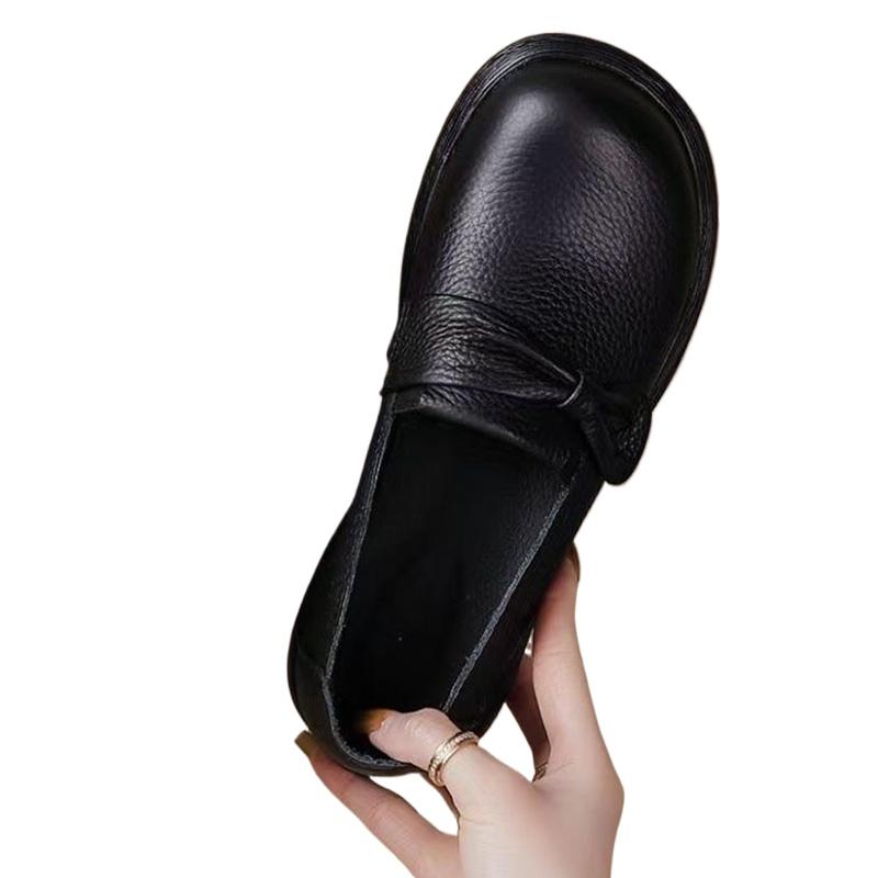 Genuine Leather Shoes Women Flat Casual Shoes Soft Cow Leather Brand Ladies Shoes Black Beige Plus Size 41