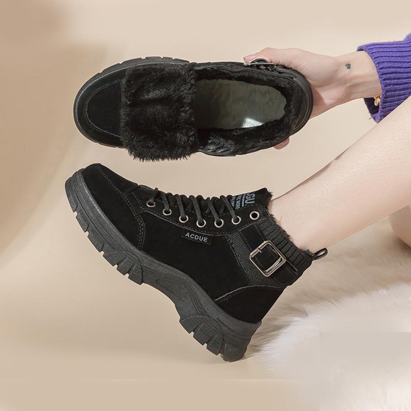 Célébrez Bottes de Neige Chunky Femme Chaussure à Plateforme Hiver 2025 Botte Chaude Cuir Suede Fourrure Tige Courte Baskets Féminines Botas Chaussures
