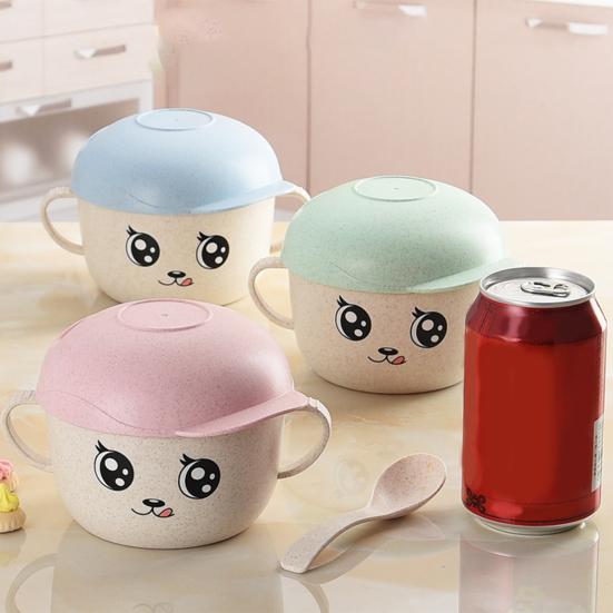 2 buc/set 450 ML bol de hrănire Suport pentru telefon inteligent Design Anti-cădere Material de calitate alimentară Bol cu ​​paie pentru mese pentru grădiniță