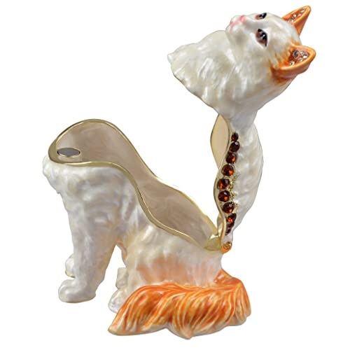 FJ FENGZHIJIE Cat Figurine Decorative Gold Crystal Enamel Trinket Box Jewelry Box, Cat Lover Gift