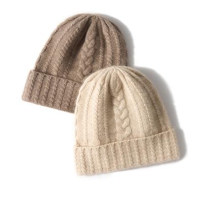 Kaschmir Herbst und Winter Neu Hochwertig Einfarbig Gedrehte Blume Verdickt Warm und Modisch Gestrickt Lässig Krempenhut für Damen