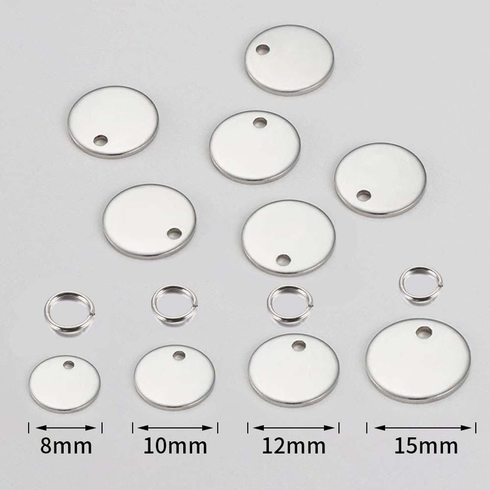 

20pcs Stainless Steel Round Stamping Blank Dog Tags Pendants with Open Jump Rings DIY Bracelet Charm Jewelry Findings Wholesale 8mm