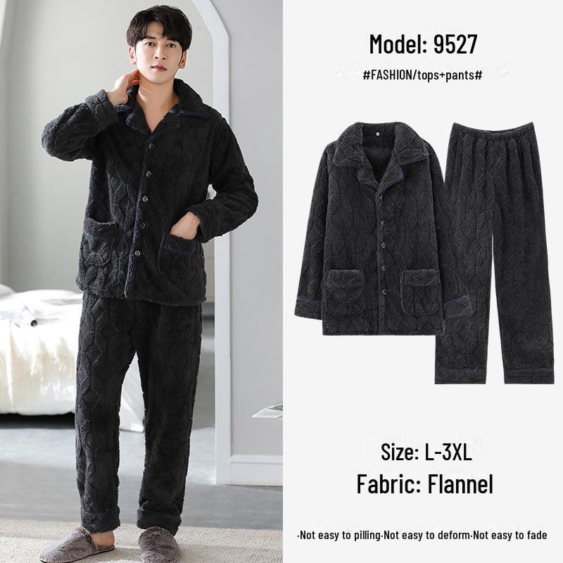 Men's Thick Flannel Pajamas: Warm Coral Fleece Cardigan for Autumn and Winter