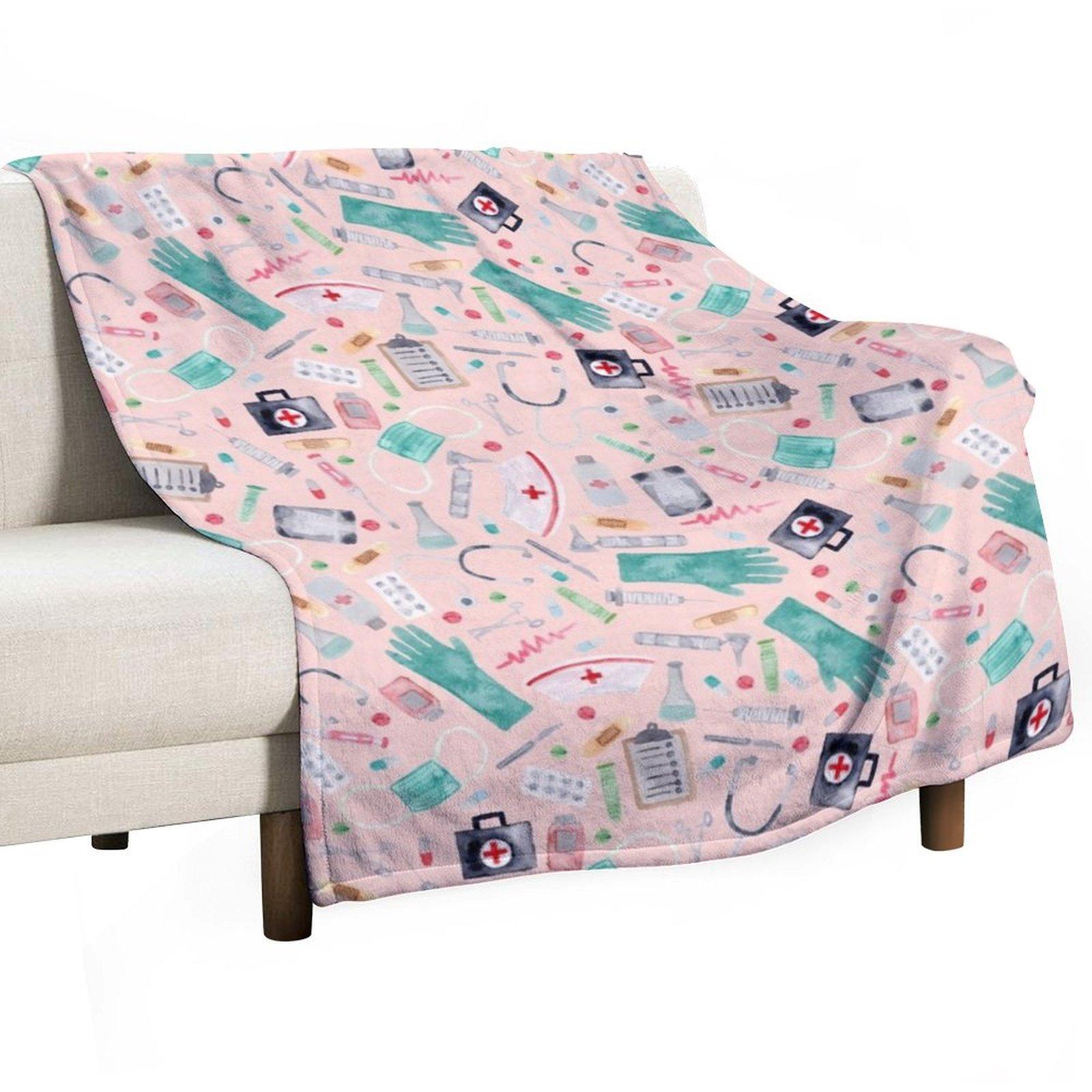 Medical Pattern Doctor Nurse Watercolor Pink Texture Throw Blanket Sleeping Bag Winter beds Bed Blankets For Baby Blankets 30x40in