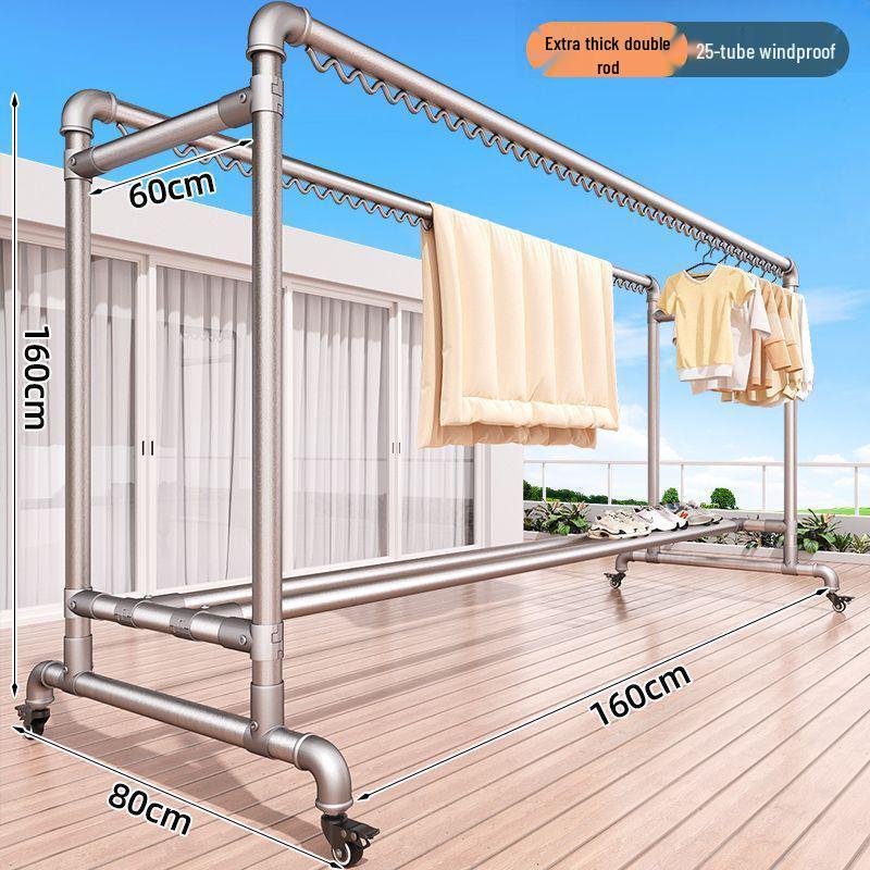Windproof Outdoor Galvanized Steel Clothes Drying Rack with Thickened Pipes for Balcony