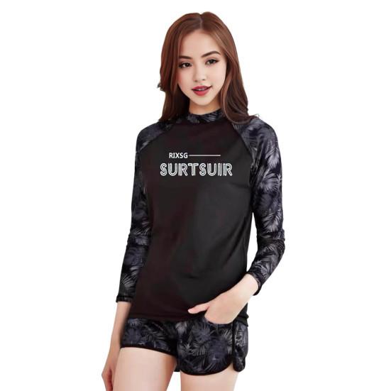 

2 шт./комплект унисекс купальник быстросохнущий дышащий мягкий лист принт O-образный вырез длинные рукава пара серфинг одежда дайвинг 3XL