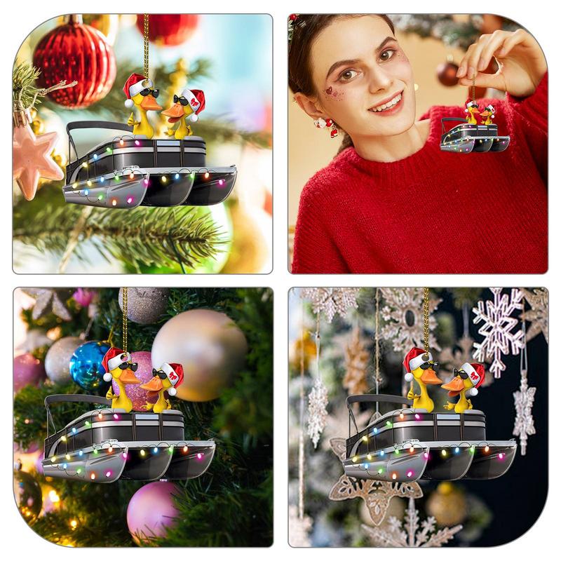 Christmas Tree Decoration Funny Duck Pontoon Boat Hanging Ornament For Christmas Tree Fireplace Door Wall