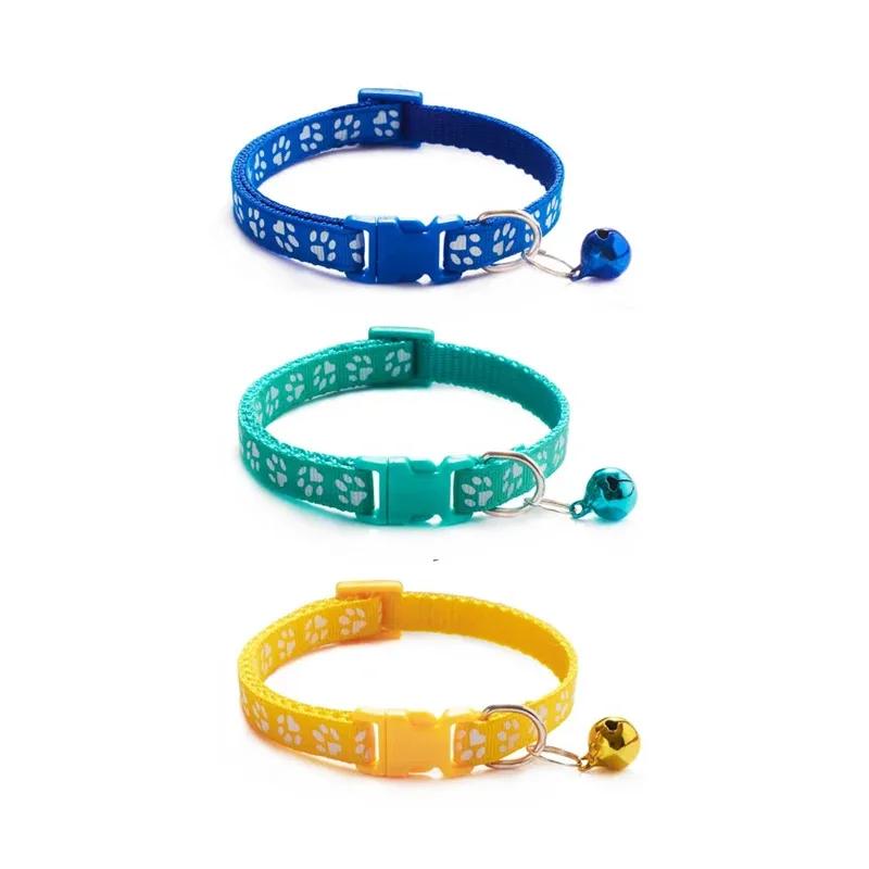 1/3/6/12/18 Peças Coleira Sino para Gato de Estimação Quente Coleira para Cachorro Estampada Gato Multicor Opcional Anel de Pescoço Coleira de Corda para Gato Suprimentos para Animais de Estimação