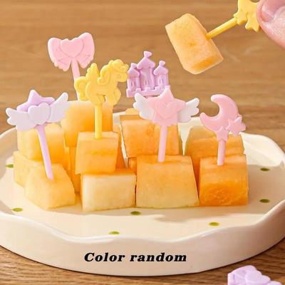 10 Stück Cartoon Obstgabeln Niedliche Cupcake-Topper Dekoration Lebensmittel Vorspeise Zahnstocher Bento Box Zubehör Cocktailspieße