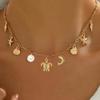 Women Ocean Themed Gold Tone Charm Necklace Turtle Starfish Pearl Casual Vacation Chain
