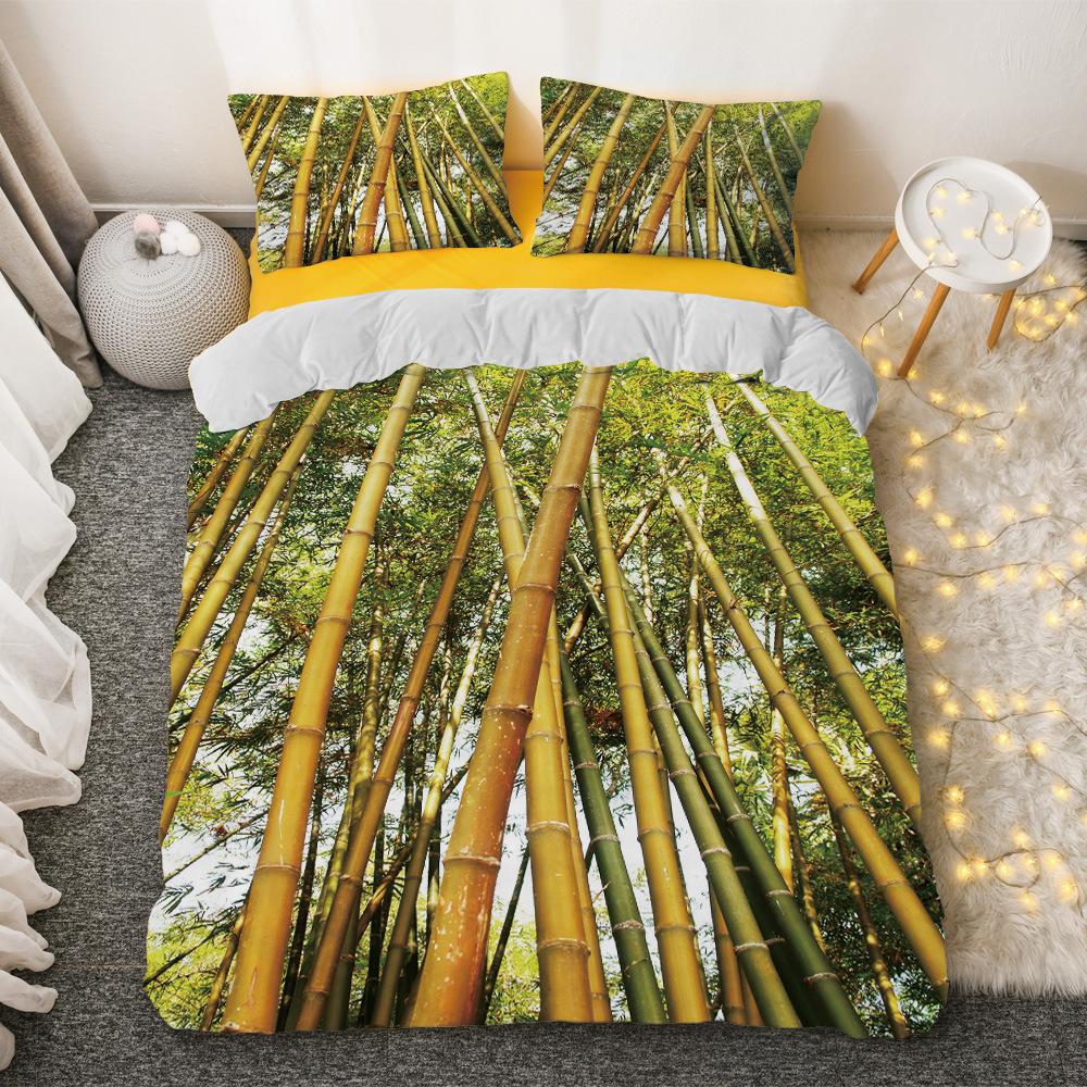 Bambus Dynetrekksett Grønn Natur Plante King Size Polyester Dynetrekk med Putetrekk for Barn Gutter Jenter Sengetøysett