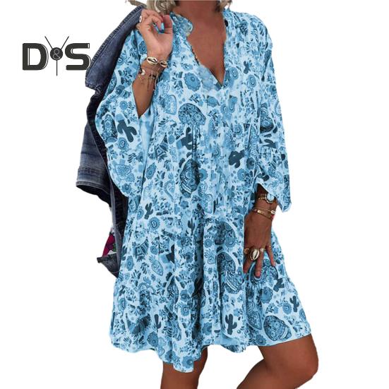 

Женское платье, очень мягкое, дышащее, с длинным рукавом, V-образным вырезом, большим подолом, свободное, повседневное, длинное платье для женщин 5XL