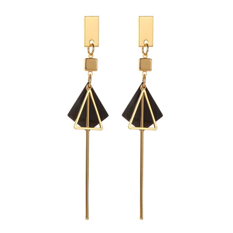 Korean Fashion Geometric Tassel Earrings - Acetate Long Triangle Style
